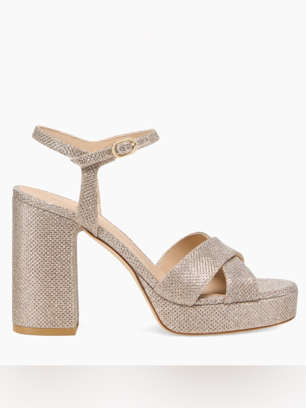 Stuart Weitzman Metallic Champagne Platform Ankle-Strap Sandal
